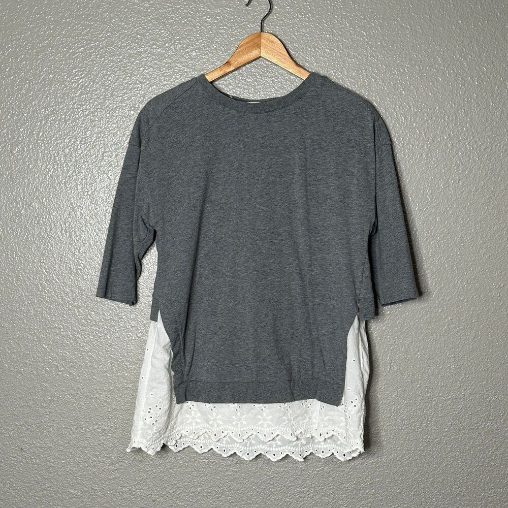 Matilda Jane In the Clouds eyelet grey women’s casual top tie back 3/4 sleeve